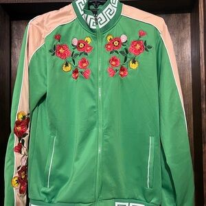 Reason brand Floral Embroidered Green Jacket “Take what’s yours” on back